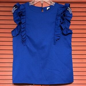 Chic Royal Blue Ruffle Sleeve Blouse